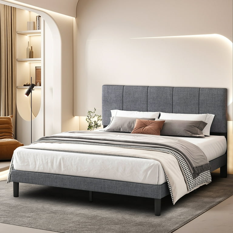 Modern gray upholstered bed deals