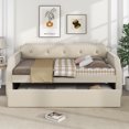 thumbnail image 1 of uhomepro Upholstered Twin Size Daybed with Roll-Out Trundle, Platform Bed Frame Sofa Daybed for Living Room, No Box Spring Needed, Beige, 1 of 9