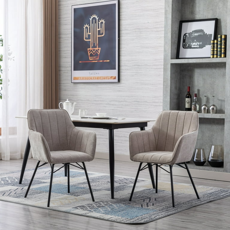 uhomepro Velvet Upholstered Dining Chairs Set of 2 Vintage Accent Chair with Metal Legs for Dining Room Living Room Beige