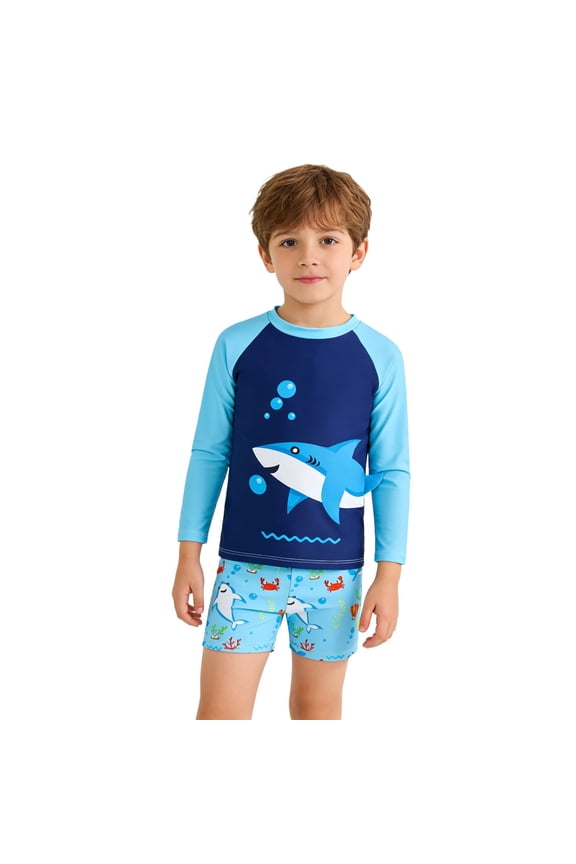 2 Piece Boys' Summer Rash Guard Set Long Sleeve Tree Print Swimwear Size:3-4 Years