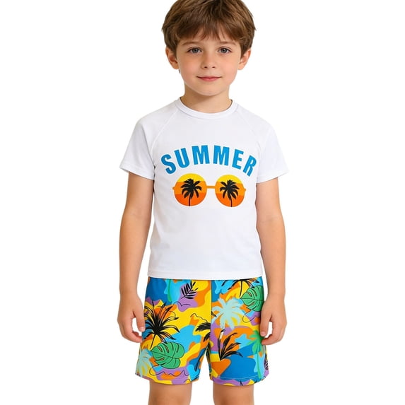 uikmnh Boys 2 Piece Long Sleeve Rash Guard Swim Set Letter Print UPF 50+ Size:6-7 Years