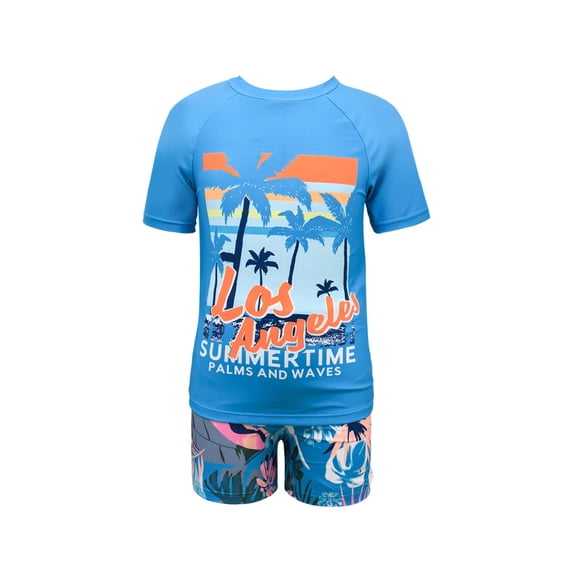 uikmnh Boys' 2-Piece Rash Guard Set Short Sleeve UPF 50+ Swim Trunks Size:10-11 Years