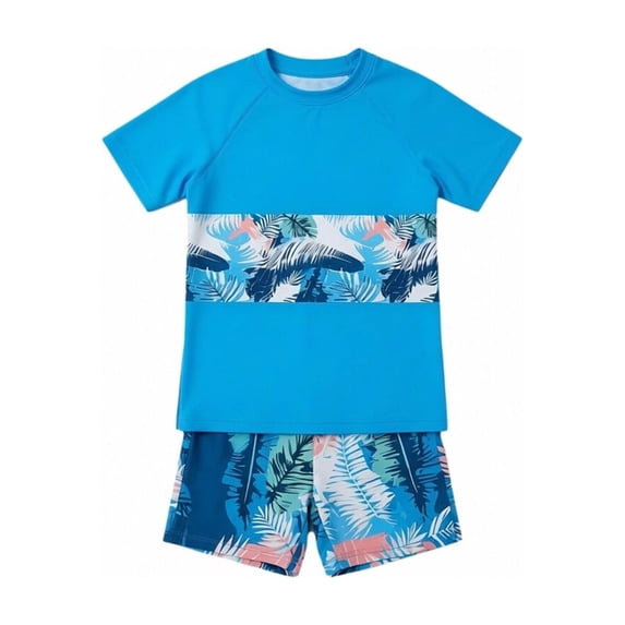 uikmnh Boys' 2 Piece Rash Guard Set Short Sleeve UPF 50+ Swim Trunks Sun Size:10-11 Years