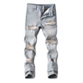 thumbnail image 1 of uikmnh Boys Distressed Denim Jeans High Street Fashion Casual Stretch Trousers for Kids Comfortable Long Pants Spring Autumn Color:Light Blue,Size:9-10 Years, 1 of 8