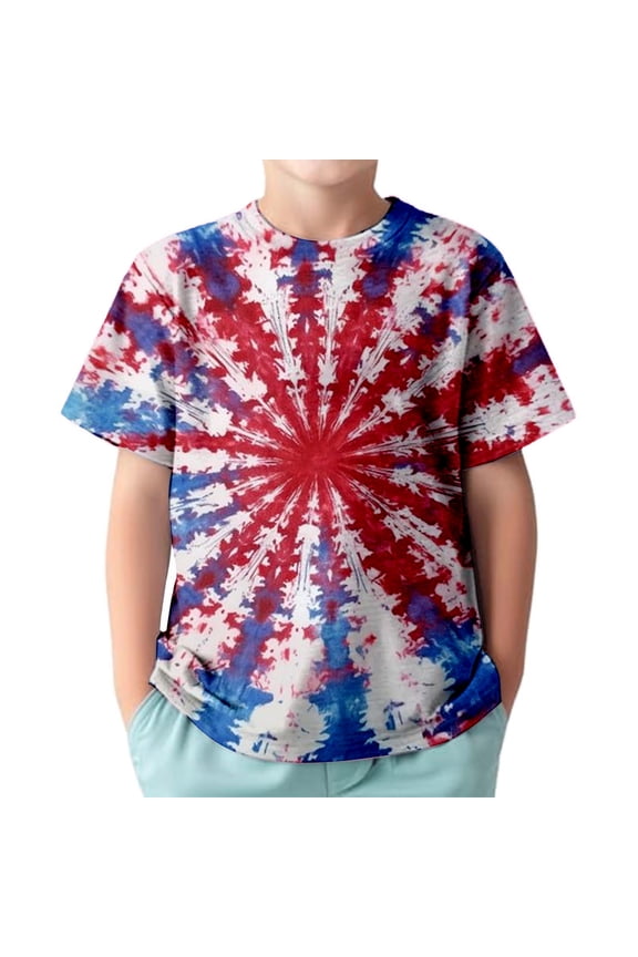uikmnh Boys Shirts Boys Tie Dye Casual Short Sleeve T-Shirt Comfortable Round Neck Tee for Kids Toddler Youth Spring Summer Everyday Wear Size:6-7 Years