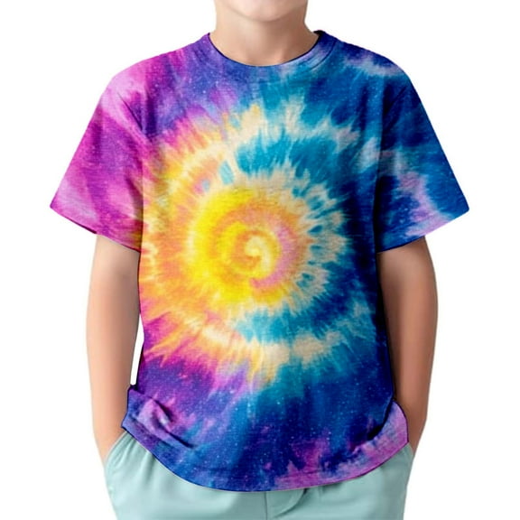 uikmnh Boys Shirts Boys Tie Dye Casual Short Sleeve T Shirt Round Neck Comfortable Top for Kids Spring Summer Daily Wear Size:8-9 Years