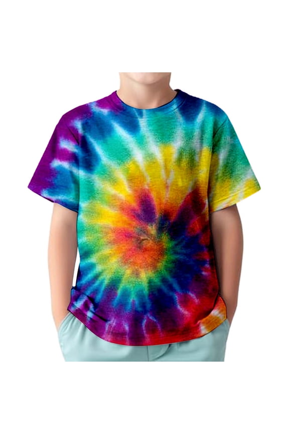 uikmnh Boys Shirts Boys Tie Dye T Shirt Short Sleeve Casual Comfortable Tee for Kids Rainbow Print Summer Top Size:12-13 Years