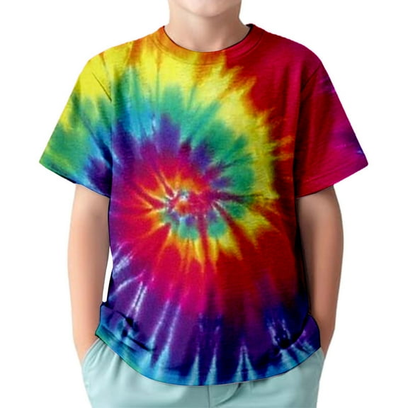 uikmnh Boys Shirts Boys Tie Dye T Shirts Short Sleeve Casual Round Neck Tees for Kids Comfortable Top for Spring Summer Everyday Wear Size:4-5 Years