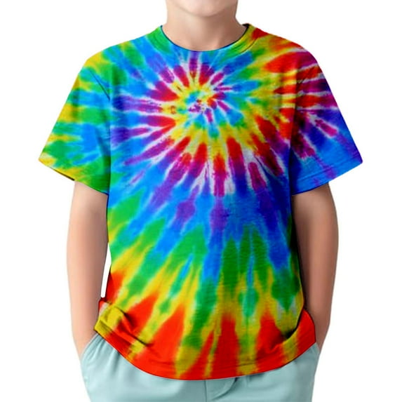 uikmnh Boys Shirts Boys Tie Dye T-Shirts Short Sleeve Casual Top for Kids Comfortable Round Neck Tee Spring Summer Outfit Size:12-13 Years