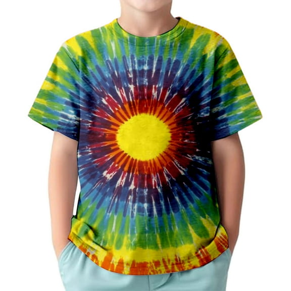 uikmnh Boys Shirts Boys Tie Dye T-Shirts for Kids Casual Short Sleeve Round Neck Tees Comfortable Summer Top Size:4-5 Years