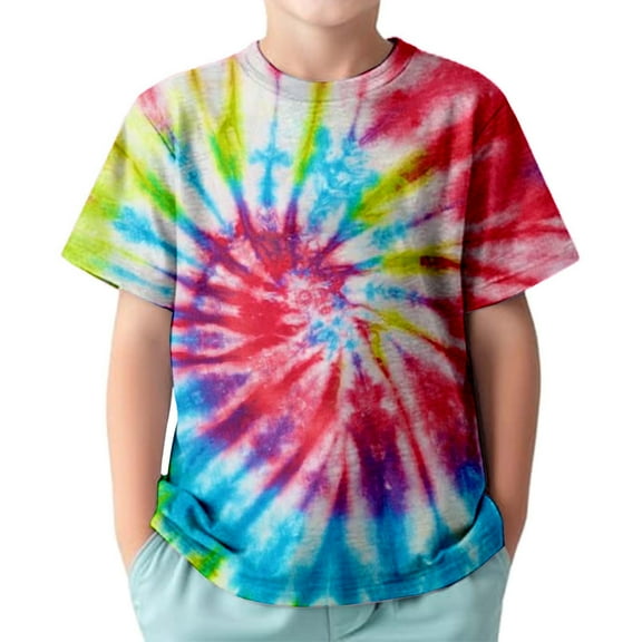 uikmnh Boys Shirts Tie Dye Boys Graphic Print Short Sleeve T-Shirt Casual Comfortable Round Neck Tee for Kids Spring Summer Daily Wear Size:8-9 Years