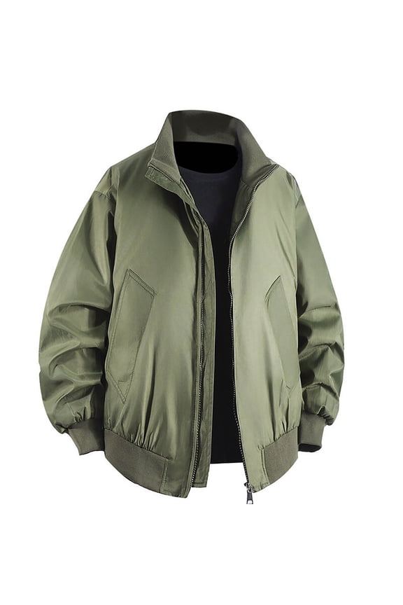 Coats for Men's Solid Color Casual Standing Collar Jacket Jacket Zipper Double Side Pocket Design Casual Standing Collar Baseball Clothing Casual Jacket Size:XL