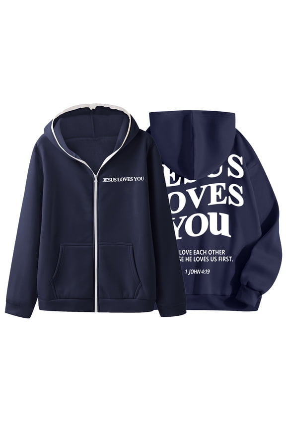Coats for Men Unisex Zipper Head You Printed Hoodie Casual Hop Hoodie Cardigan Jacket Size:M