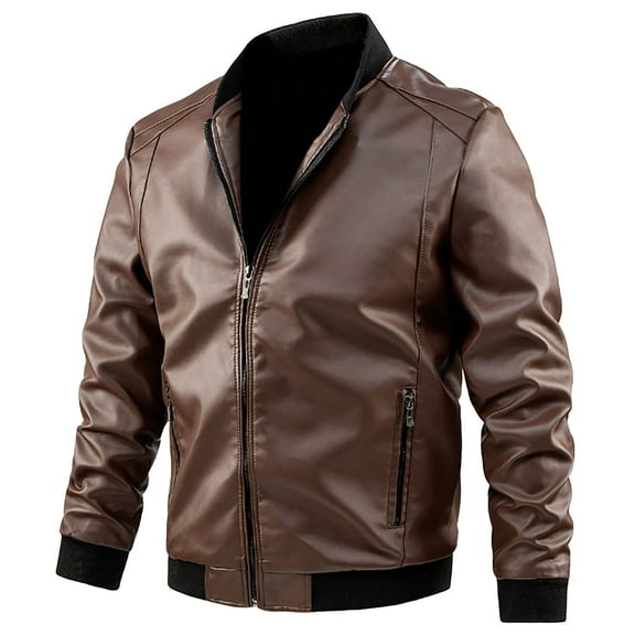 uikmnh Coats for Men's Motorcycle Leather Fashion Leather Jacket Spring and Fall Casual Leather Jacket Size:4XL