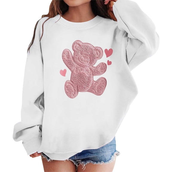 uikmnh Cute Hoodies Solid Color Girls Graphic Print Crewneck Sweatshirt Long Sleeve Cute Drop Shoulder Casual Pullover Top for Everyday Comfort and Style Size:9-10 Years