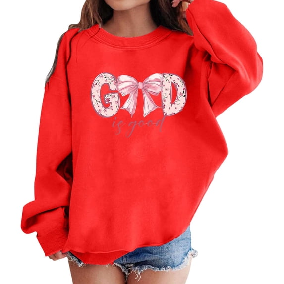 uikmnh Cute Hoodies Solid Color Girls Graphic Print Crewneck Sweatshirt Long Sleeve Drop Shoulder Cute Pullover Top Soft Casual Comfortable Wear Size:5-6 Years