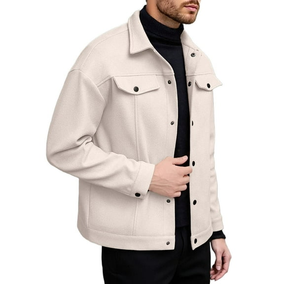 uikmnh Cute Shirts Men's Autumn and Winter Lapel Woolen Shirt Jacket Size:S