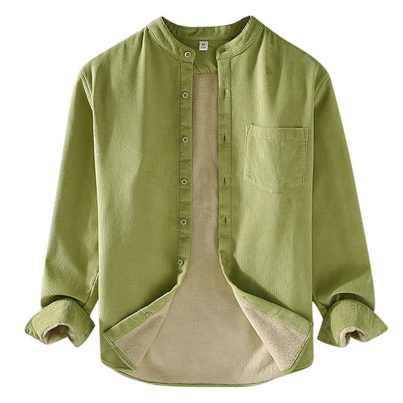 uikmnh Cute Shirts Men's Casual Solid Corduroy and Shirt Long Sleeve Pocket Collarless Top Size:XL
