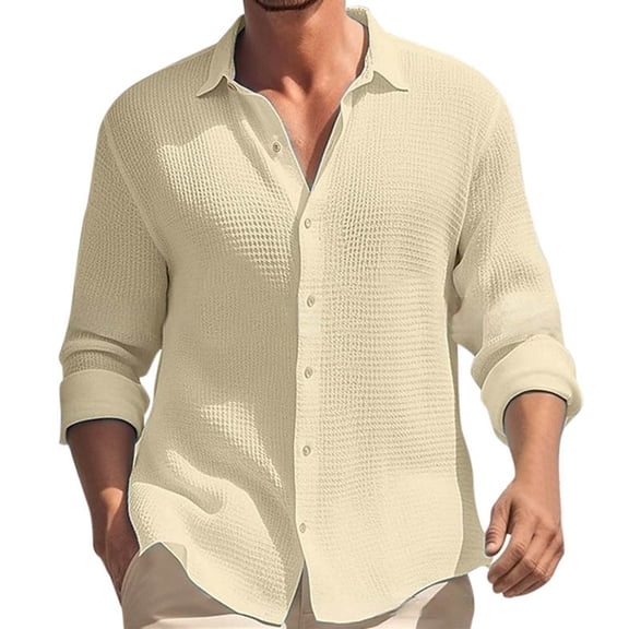 uikmnh Cute Shirts Men's Shirt Autumn Men's Long Sleeve Shirt Solid Color Lapel Casual Holiday Shirt Size:S