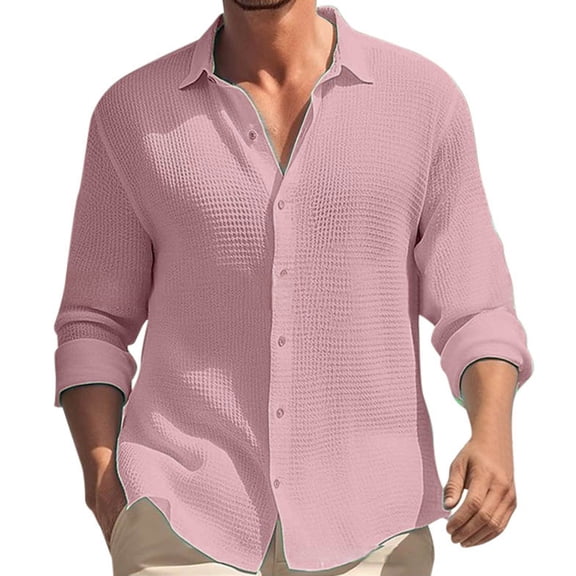 uikmnh Cute Shirts Men's Shirt Autumn Men's Long Sleeve Shirt Solid Color Lapel Casual Holiday Shirt Size:S