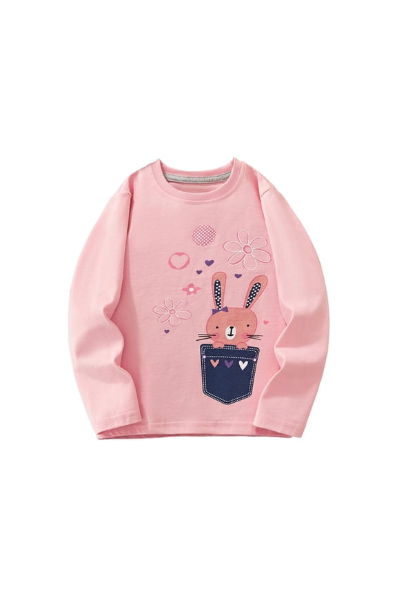 Cute Sweatshirts Girls Long Sleeve Tops Cute Bunny Heart Print Tee Winter Fall Round Neck Shirt Soft Comfortable Kids Casual Blouse Size:5-6 Years