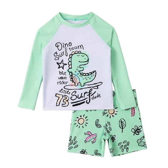 uikmnh Cute Swimsuits Boys' Dinosaur Print 2 Piece Swim Set Long Sleeve Rash Guard and Trunks UPF Sun for Beach Surfing Size:4-5 Years