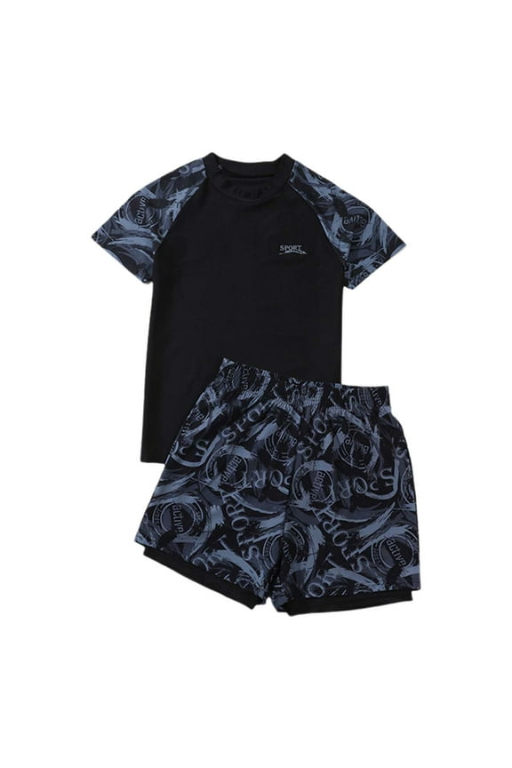 Cute Swimsuits Boys Swimwear Set with Matching Rash Guard and Swim Trunks for Kids and Youth Size:140