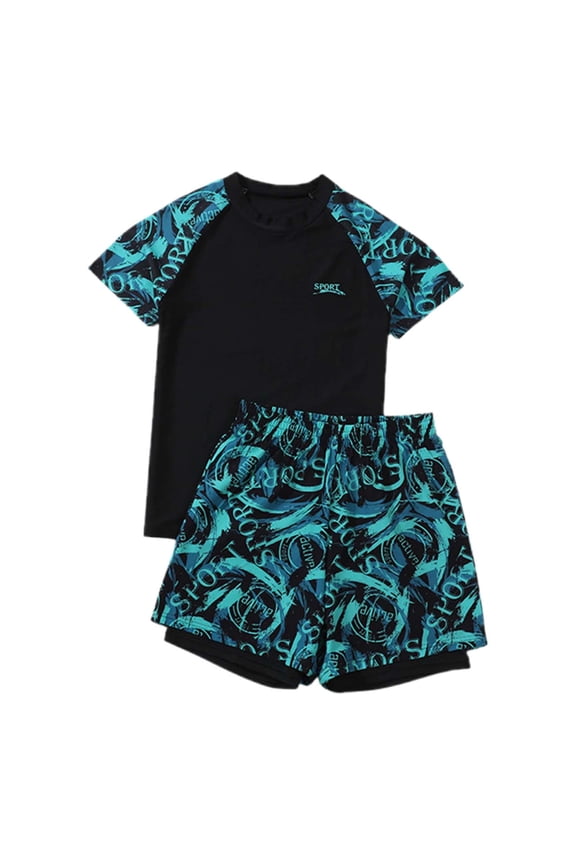 Cute Swimsuits Boys Swimwear Set with Matching Rash Guard and Swim Trunks for Kids and Youth Size:180