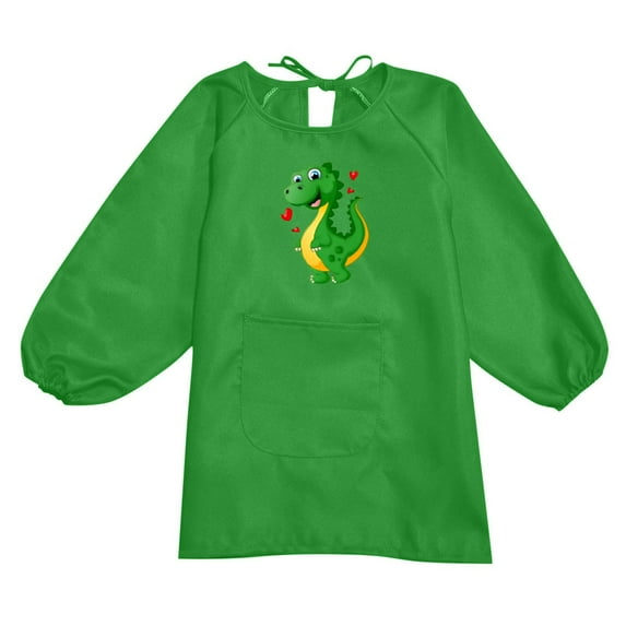 uikmnh Cute Tops Kids Art Smock Apron with Pocket Solid Color Long Sleeve Printed Artist Painting Protective Wear for Girls Activities Size:4-8 Years