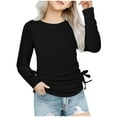 thumbnail image 1 of uikmnh Cute Tops for Teens Girls Casual Long Sleeve Crew Neck T-Shirt Top with Ruched Side Knot Detail Loose Fit Tee Blouse Size:5-6 Years, 1 of 9