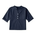 thumbnail image 1 of uikmnh Cute Tops for Girls Linen V-Neck 3/4 Sleeve Blouse Button Down Casual Loose Fit Tee Solid Summer Holiday Top Size:8-9 Years, 1 of 6