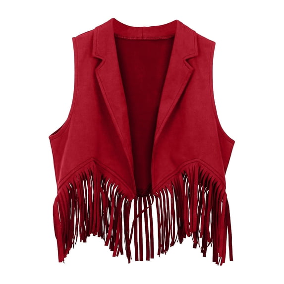 uikmnh Cute Tops for Western Cowboy Fringe Vest Open Front Top for Kids Dress Up and Party Play Size:7-8 Years