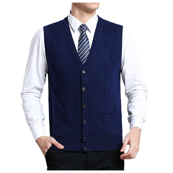 uikmnh Mens Vests Casual Men's Wool Blend V Neck Knit Cardigan Vest Color Block Casual Versatile Sleeveless Layer Size:L