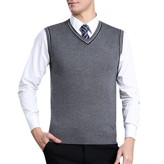 uikmnh Fall Sweater Mens Fashion Casual Jacquard V Neck Bottomed Plaid Shirt Sleeveless Sweater Vest
