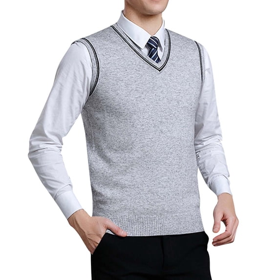 uikmnh Fall Sweater Mens Fashion Casual Jacquard V Neck Bottomed Plaid Shirt Sleeveless Sweater Vest