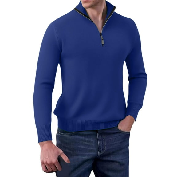 uikmnh Fall Sweaters Men's Fall and Winter Long Sleeved Slim Warm Knit Shirt Slim Bottoming Shirt Half Zipper Knit Shirt Sweaters for Men Size:L
