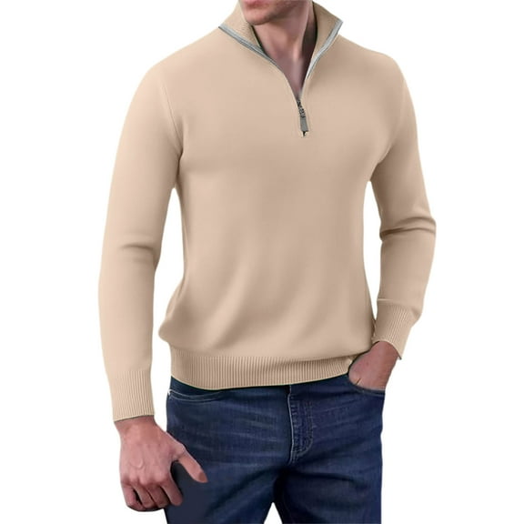 uikmnh Fall Sweaters Men's Fall and Winter Long Sleeved Slim Warm Knit Shirt Slim Bottoming Shirt Half Zipper Knit Shirt Sweaters for Men Size:M