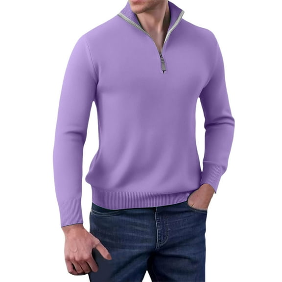 uikmnh Fall Sweaters Men's Fall and Winter Long Sleeved Slim Warm Knit Shirt Slim Bottoming Shirt Half Zipper Knit Shirt Sweaters for Men Size:S