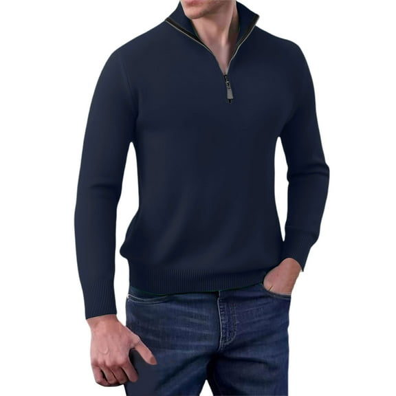 uikmnh Fall Sweaters Men's Fall and Winter Long Sleeved Slim Warm Knit Shirt Slim Bottoming Shirt Half Zipper Knit Shirt Sweaters for Men Size:S