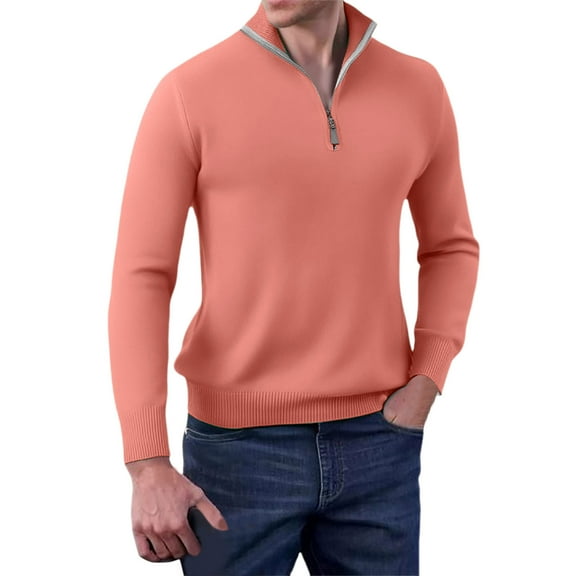 uikmnh Fall Sweaters Men's Fall and Winter Long Sleeved Slim Warm Knit Shirt Slim Bottoming Shirt Half Zipper Knit Shirt Sweaters for Men Size:XL