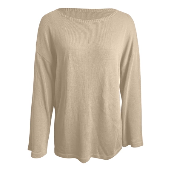 uikmnh Fall Sweaters Openwork Knit Pullover Sweater Casual Loose Long Sleeve Solid Top for Autumn Versatile Comfortable Yarn Cute Sweaters Size:2XL
