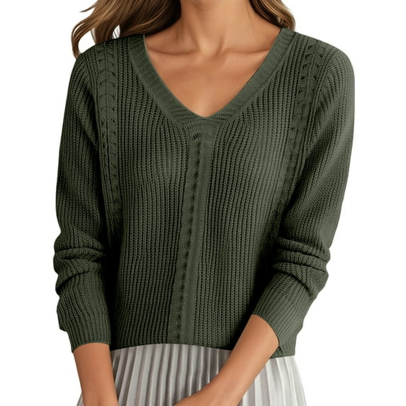 uikmnh Fall Sweaters Solid Color Casual Collar Long Sleeve Knitted Pullover Sweater Soft Comfortable Warm Winter Cute Sweaters Size:L