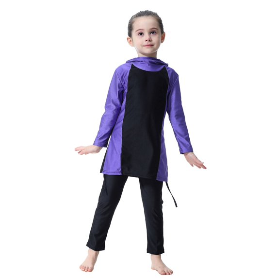 uikmnh Full Coverage Long Sleeve Swimsuit with Skirt for Girls UPF 50 Sun Protective Swimwear Color:Purple,Size:2 Years
