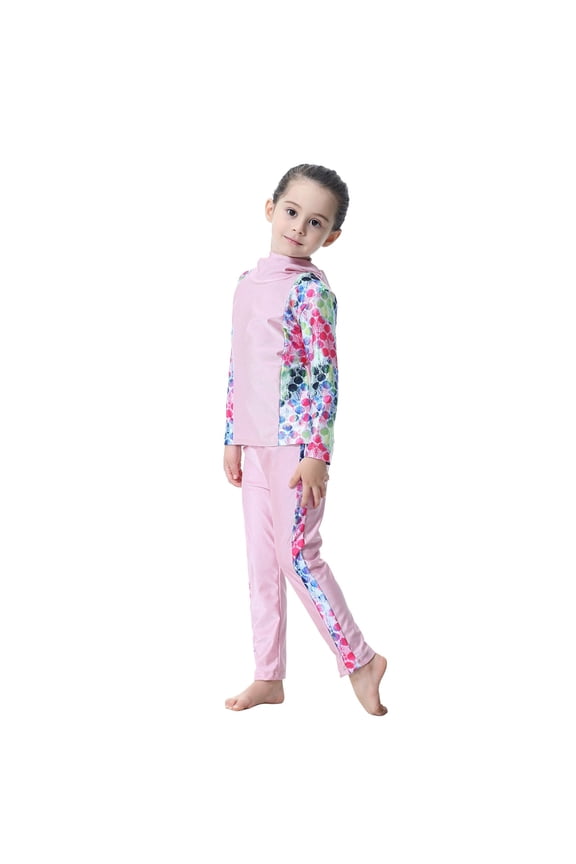 Full Coverage Long Sleeve Swimwear with Skirt for Girls Beach and Pool Attire Color:Pink,Size:2-3 Years