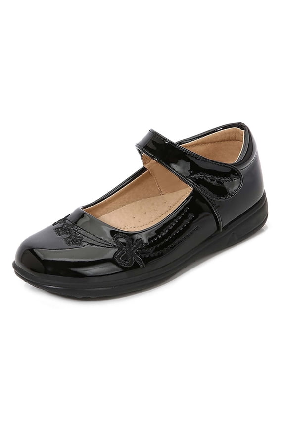 Girls Black Leather Mary Jane School Shoes Kids Uniform Dress with Bow Embroidery Size:11.5