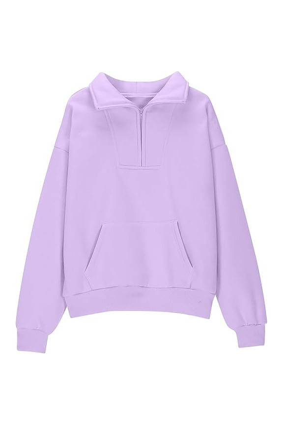 Girls Half Zip Solid Color Pullover Hooded Sweater with Pocket Autumn Teen Outerwear Size:9-10 Years