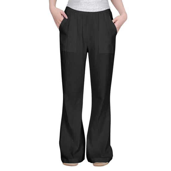 uikmnh Girls Pants Casual Loose Fit High Waist Flared Linen Beach Trousers Flowy Comfortable Pants Size:13-14 Years
