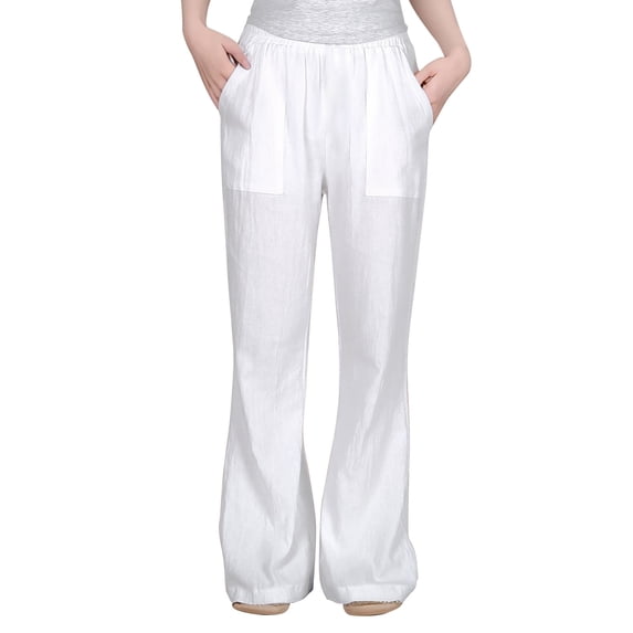 uikmnh Girls Pants Casual Loose Fit High Waist Flared Linen Beach Trousers Flowy Comfortable Pants Size:5-6 Years