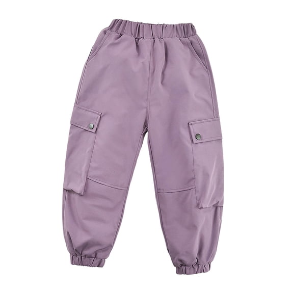 uikmnh Girls Winter Lined Cargo Pants Windproof Water Thermal Trousers for Outdoor Hiking Sports Youth Play Color:Purple,Size:4-5 Years