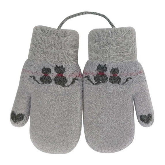 uikmnh Gloves for Winters Adorable Cat Design Kids Winter Knitted Mittens with Detachable Lanyard for Cold Weather Outdoor Play Size:4-7 Years